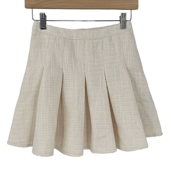 4Sienna Esma Pleated Textured Tweed Mini A-Line Skater Skirt Ivory Women XS - Picture 6 of 10